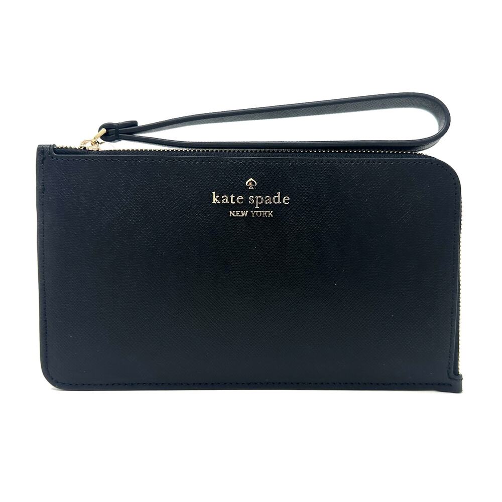 Kate Spade Lucy Medium L-Zip Wristlet in Black Leather KD546
